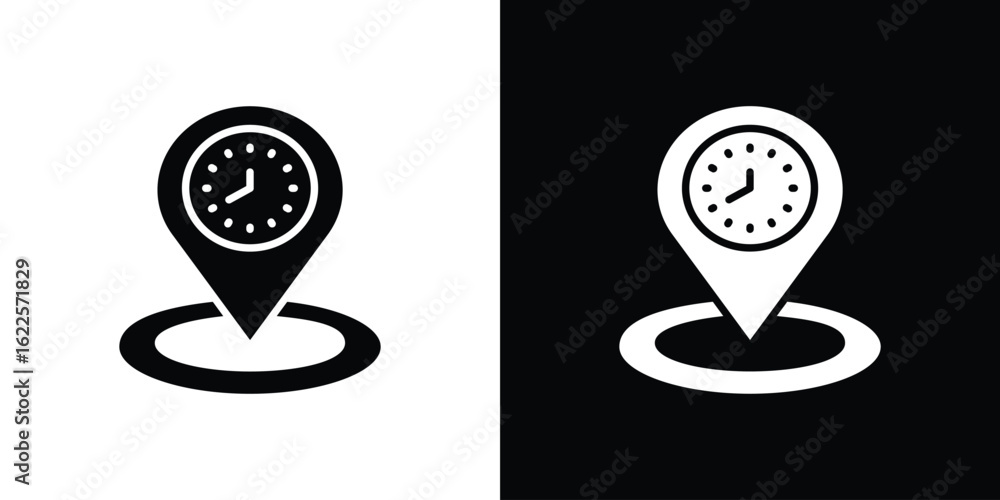 Fototapeta premium Real time location icon silhouette collection in black and white flat solid versions for graphic designs