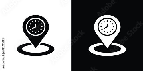 Real time location icon silhouette collection in black and white flat solid versions for graphic designs