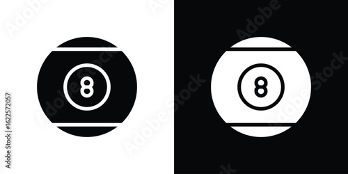 Pool 8 ball icon silhouette collection in black and white flat solid versions for graphic designs
