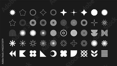 Brutalist geometric shapes, modern symbols. Simple primitive elements and forms. Retro design, trendy contemporary minimalist style, y2k. Vector illustration