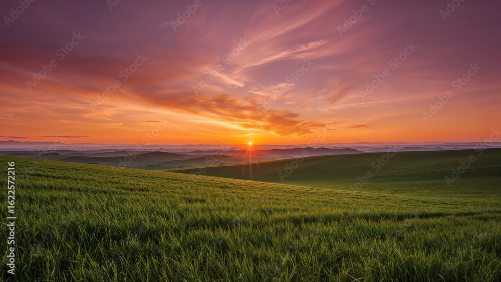 Dawn Breaks Over a Rolling Hillside Landscape Dawn Breaks Over a Rolling Hillside Landscape