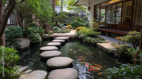Wallpaper Mural Tranquil Garden with Koi Pond and Stepping Stones for Meditation Torontodigital.ca