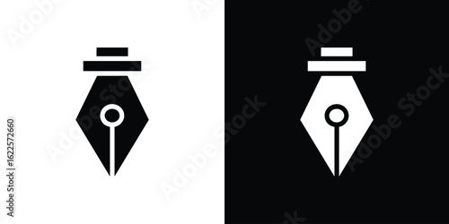 Pen nib icon silhouette collection in black and white flat solid versions for graphic designs