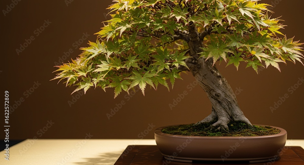 Graceful Japanese Maple Bonsai with Vibrant Green Leaves and Gnarled Trunk Graceful Japanese Maple Bonsai with Vibrant Green Leaves and Gnarled Trunk
