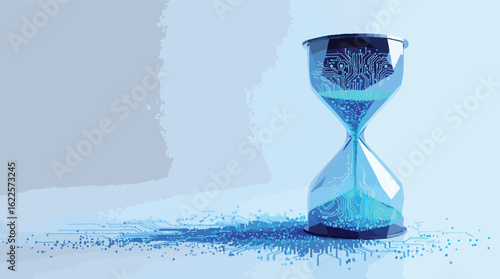 Digital hourglass symbolizing technological progress and the passage of time in the modern era.