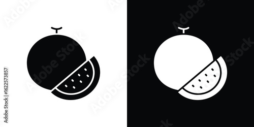 Melon icon silhouette collection in black and white flat solid versions for graphic designs