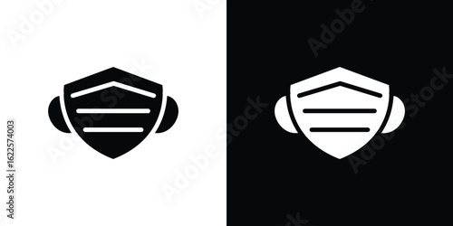Mask face icon silhouette collection in black and white flat solid versions for graphic designs