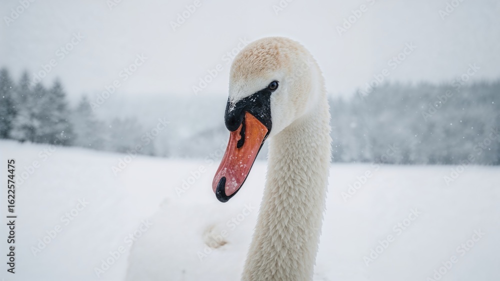 Obraz premium White swan on snow