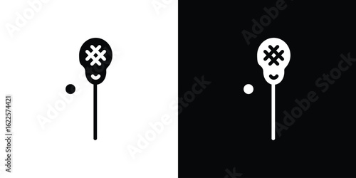 Lacrosse stick ball icon silhouette collection in black and white flat solid versions for graphic designs