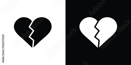 Heart Crack icon silhouette collection in black and white flat solid versions for graphic designs