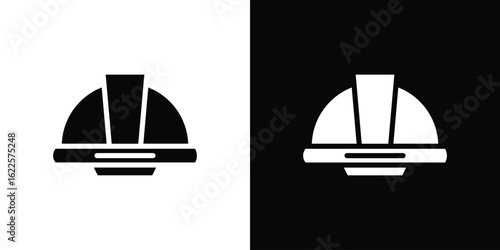 Hard hat icon silhouette collection in black and white flat solid versions for graphic designs