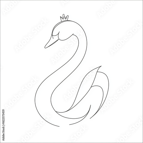 Elegant line art swans with crowns in a minimalist, graceful style. Ideal for tattoo designs, fairytale themes, wedding graphics, feminine branding, and children’s illustrations.