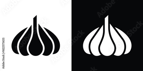 Garlic icon silhouette collection in black and white flat solid versions for graphic designs