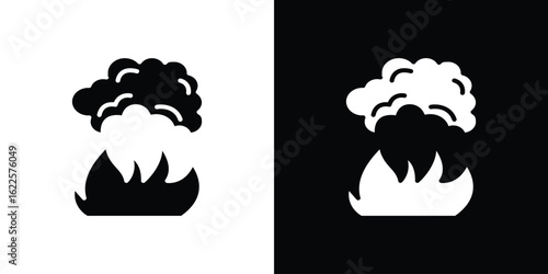Fire smoke icon silhouette collection in black and white flat solid versions for graphic designs