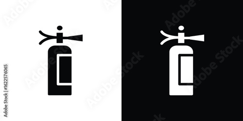 Fire extinguisher icon silhouette collection in black and white flat solid versions for graphic designs