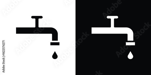 Faucet drip icon silhouette collection in black and white flat solid versions for graphic designs