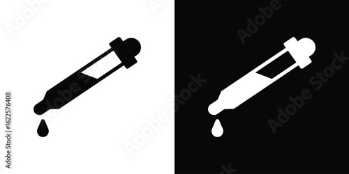 Eye dropper half icon silhouette collection in black and white flat solid versions for graphic designs
