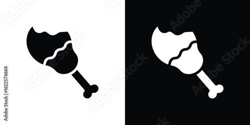 Drumstick bite icon silhouette collection in black and white flat solid versions for graphic designs