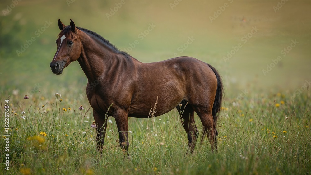 Shagya Arab horse in a serene grassy landscape Shagya Arab horse in a serene grassy landscape