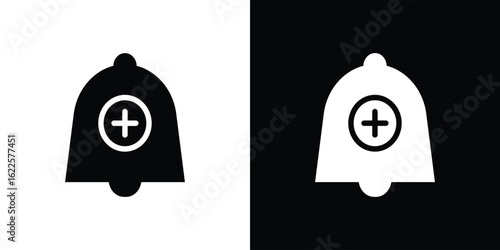 Cowbell circle plus icon silhouette collection in black and white flat solid versions for graphic designs