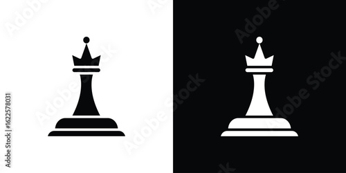 Chess queen icon silhouette collection in black and white flat solid versions for graphic designs