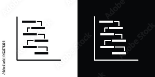 Chart gantt icon silhouette collection in black and white flat solid versions for graphic designs