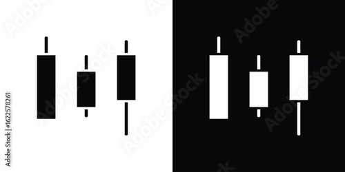 Chart candlestick icon silhouette collection in black and white flat solid versions for graphic designs