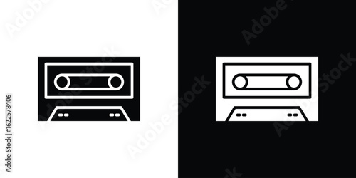 Cassette tape icon silhouette collection in black and white flat solid versions for graphic designs