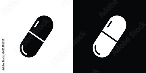 Capsules icon silhouette collection in black and white flat solid versions for graphic designs