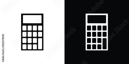 Calculator icon silhouette collection in black and white flat solid versions for graphic designs
