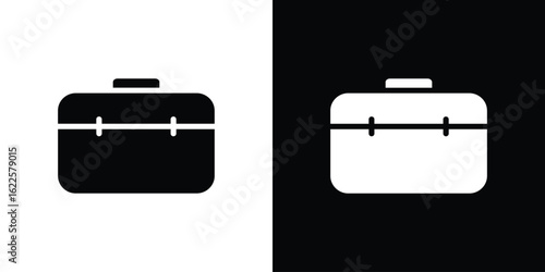Briefcase icon silhouette collection in black and white flat solid versions for graphic designs