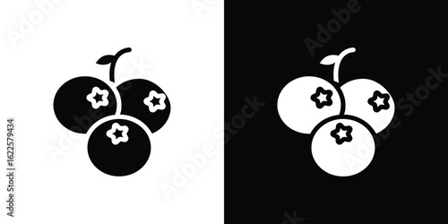 Blueberries icon silhouette collection in black and white flat solid versions for graphic designs