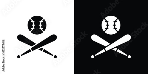 Baseball icon silhouette collection in black and white flat solid versions for graphic designs