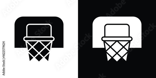 Basketball hoop icon silhouette collection in black and white flat solid versions for graphic designs