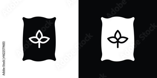 Bag seedling icon silhouette collection in black and white flat solid versions for graphic designs