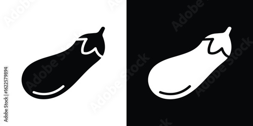 Aubergine icon silhouette collection in black and white flat solid versions for graphic designs