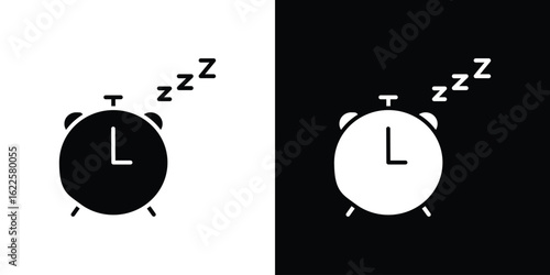 Alarm snooze icon silhouette collection in black and white flat solid versions for graphic designs