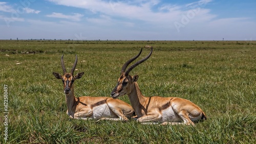 Tiny Thomson's gazelles resting on the earth