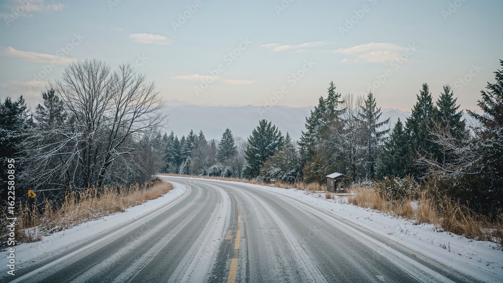 Fototapeta premium Road covered with snow
