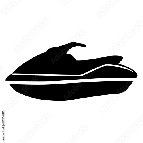 High contrast silhouette image of a personal watercraft or jet ski