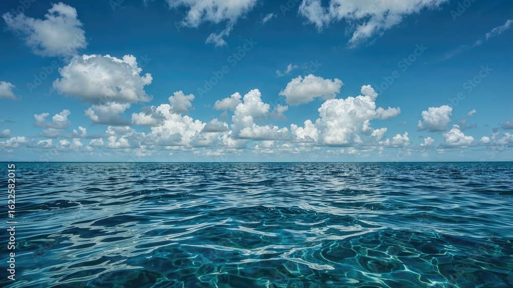 Fototapeta premium A dazzling sea view paired with a radiant sky dotted with clouds.