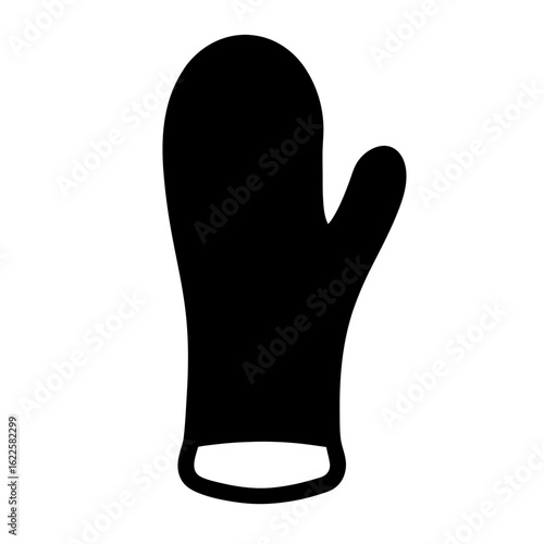 Solid Black Mitten With Thumb, Oven Mitt, and White Background Illustration