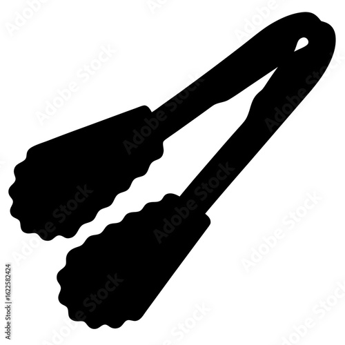 Silhouette of kitchen tongs for grabbing food with a textured edge.