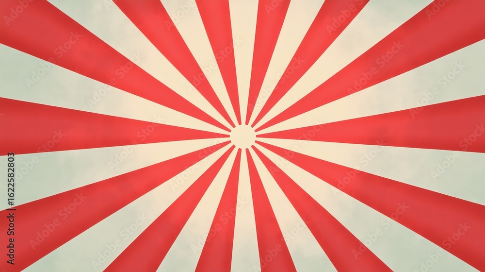 Fototapeta premium Vivid Radial Sun Concept with Red and White Strips and Gentle Circular Radiating Center Design