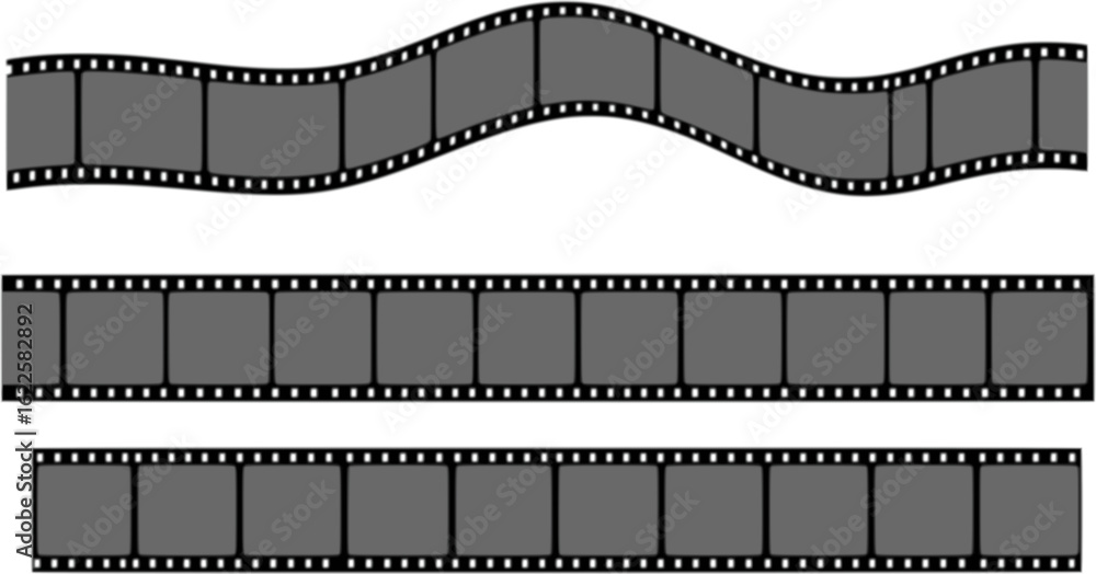 Fototapeta premium Film strip, long grunge filmstrip, old vintage movie reel frames, vector cinema video or photo tape. Grunge long film strip or movie camera negative roll with transparent background
