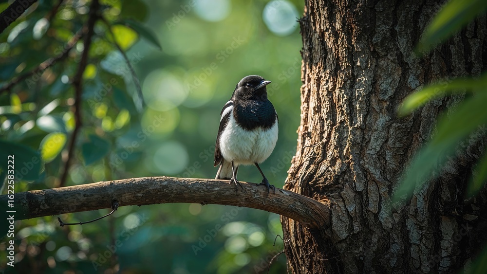 Fototapeta premium Natural surroundings of the Oriental Magpie Robin