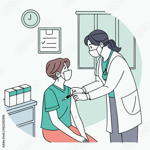 Person getting vaccinated by healthcare worker generated by ai