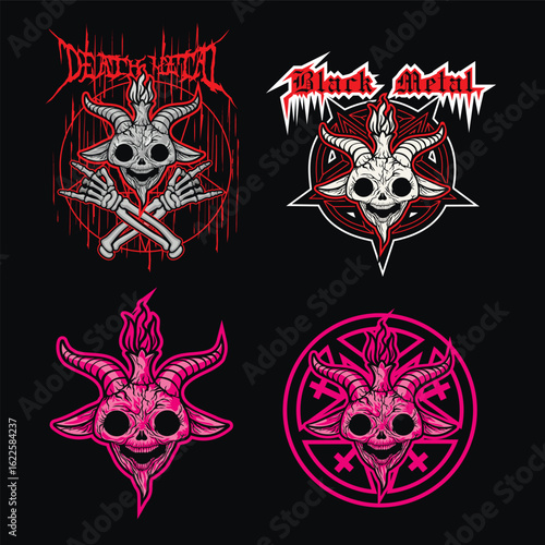 set, goat skull of Baphomet, grunge vintage design t shirts 