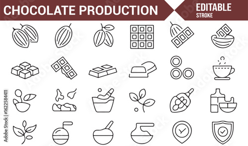 Illustrations of Chocolate Ingredients and Cocoa Beans for Production Designs
