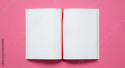 Open blank white book with red ribbon bookmark on bright pink background open book blank pages